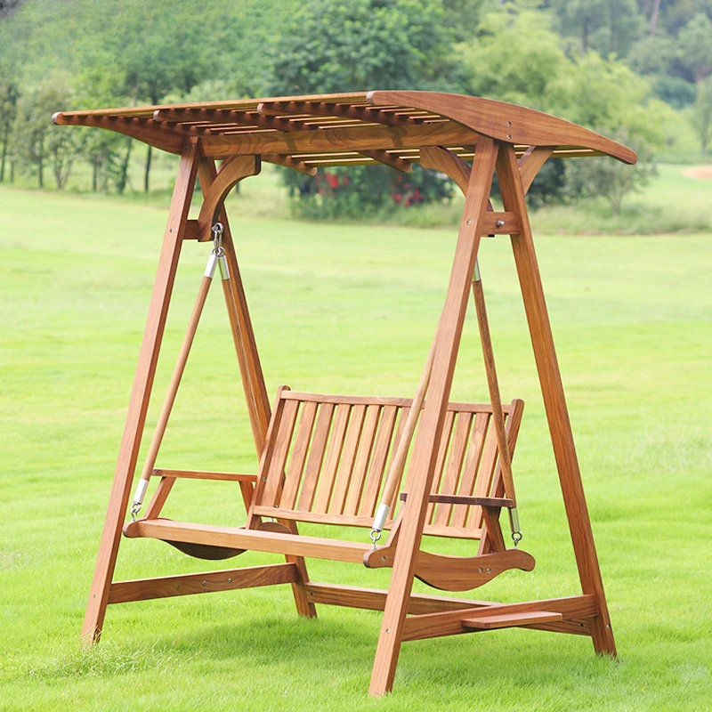 Three-person swing chair, Southeast Asian solid wood courtyard garden, roof indoor swing rocking chair, teak lift