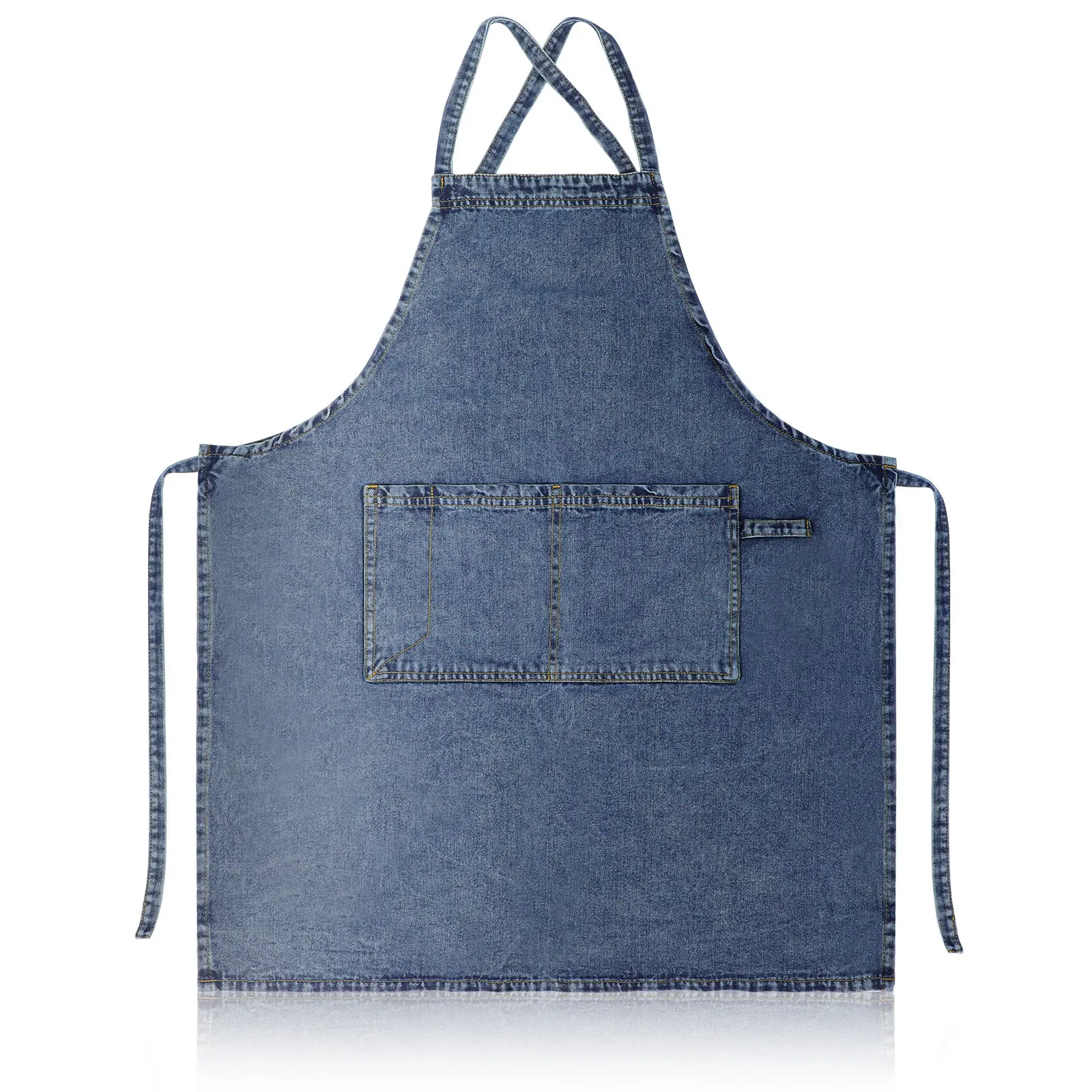 

Стильный кухонный фартук для женщин из плотного денима с удобным карманом и перекрестной спинкой для приготовления пищи и гриля