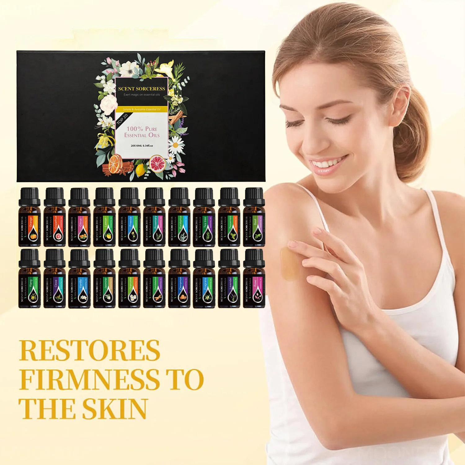 Grand ensemble d'huiles essentielles de romarin, lavande, vanille, hortelle poivrée, arôme de Massage, pour diffuseur, humidificateur, fabrication de bougies, 20 pièces, 10ml
