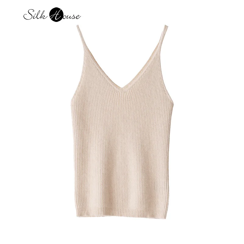 

2025 Women's Autumn/Winter New 100% Cashmere Striped Solid Color Casual Minimalist Style Slim Fit Sexy Suspender
