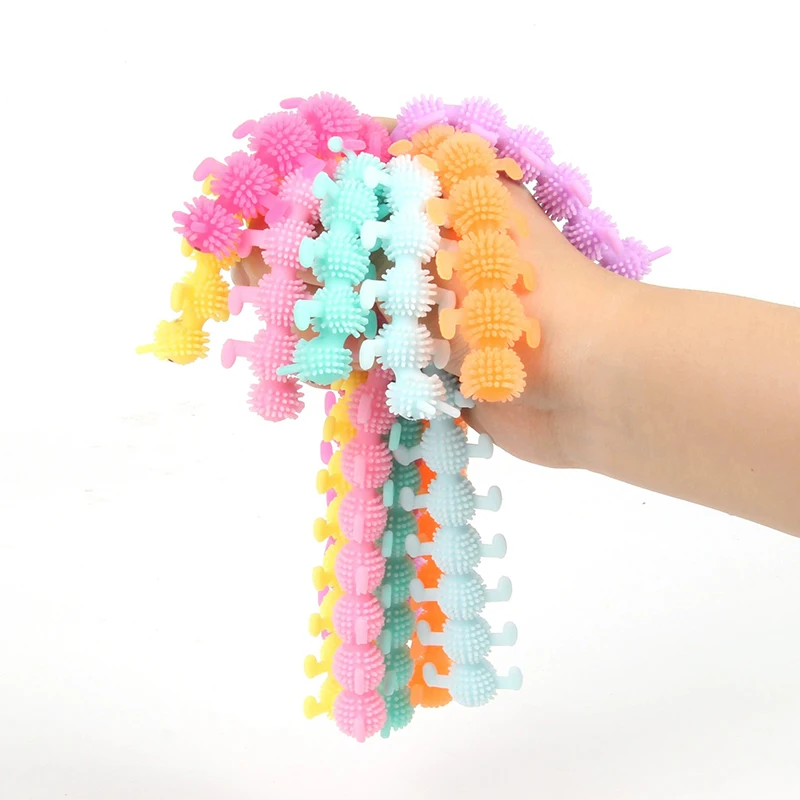 3Pcs Hot Children Cartoon Tentacle Caterpillar Bracelet Fun TPR Soft Rubber Venting Stress Relief Noodle Pull Toys Kids Gifts