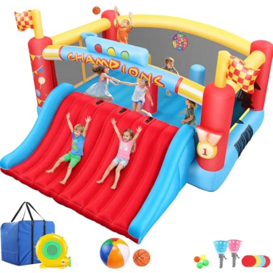 Big Inflatable Bounce House for Big,13FT Outdoor Inflatable Bouncers with Blower, Double Basketball Hoop, Throw Ball Game, Punc