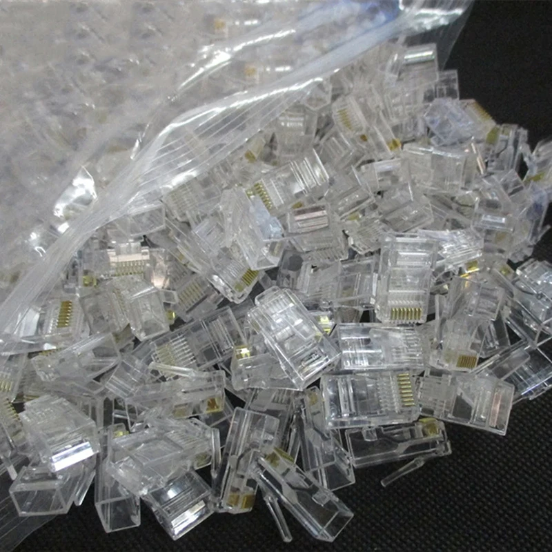 100pcs RJ45 Connector Ethernet Cables Module Plug In Network Connector for UTP Cat6 Cat5e Network Cable Crystal Heads 8P8C
