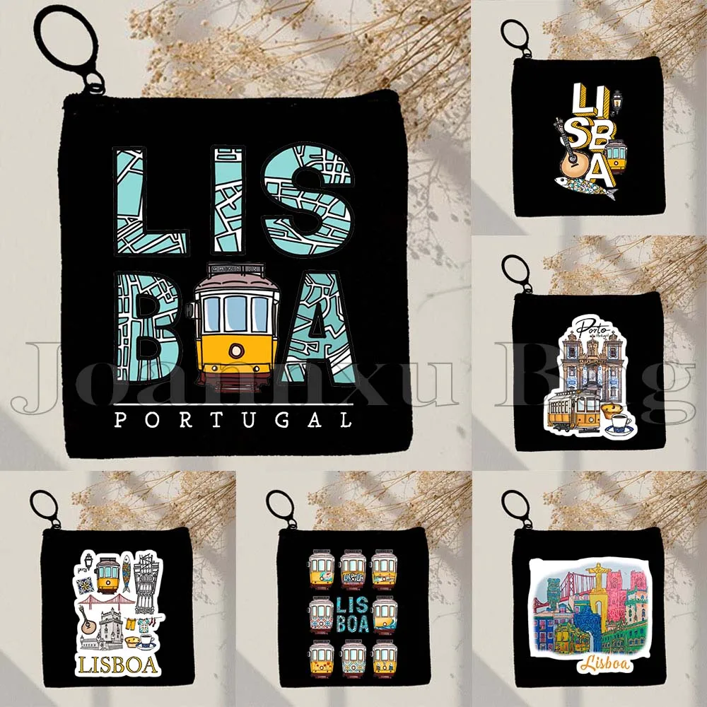 Typical Sardines Lisbon House Tram Portugal Azulejo Oporto Lisboa Citymap Landmarks Canvas Coin Purse Key Case Bag Wallet Pouch