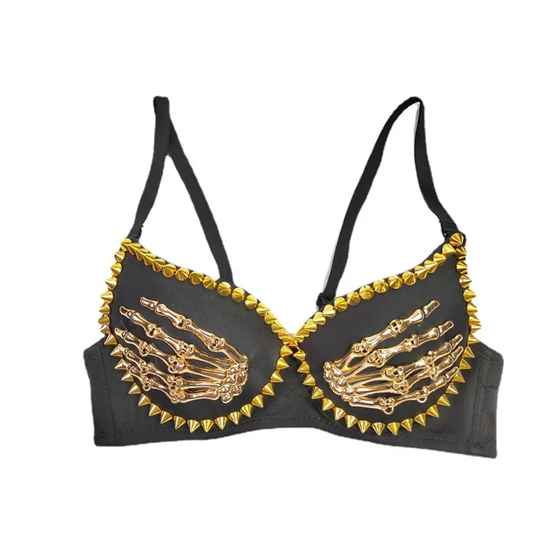 

Dark Wind Outside Wearing Bra Skull Palm Decoration Bullet Head Wrap Chest Ultra-Short Devil Hand Big Backless Corset Top q330