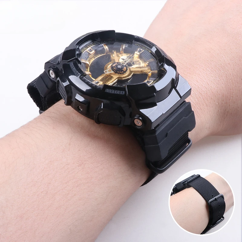 For Casio Black Silicone 16x22mm Ga110 2100 Dw5600 G-SHOCK Modified Connection Nylon Silicone Leather Watch Band Accessories