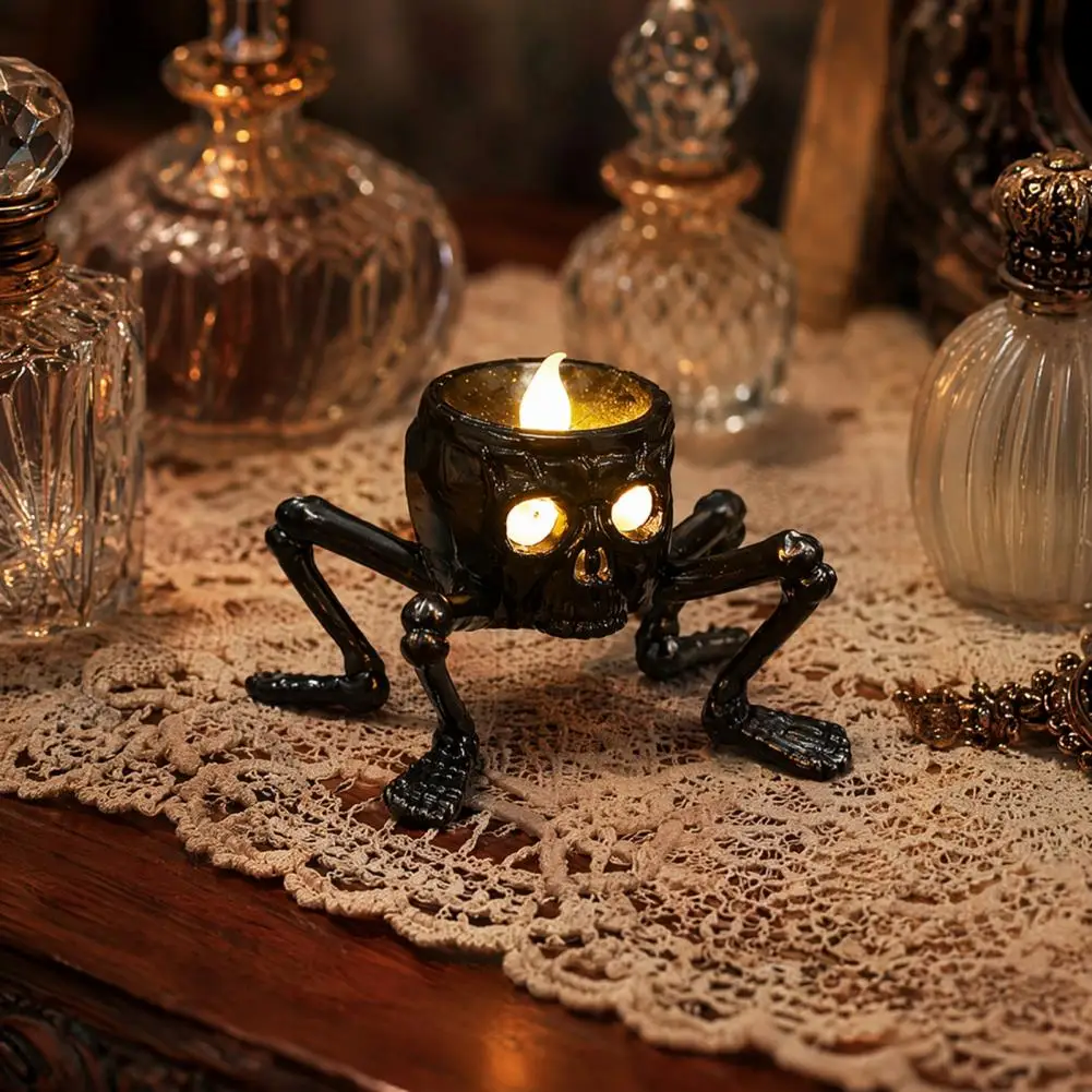 Halloween Decoration Ornaments Resin Skeleton Led Lamps Halloween Skeleton Led Lamp with Simulated Flame Skull for Haunted