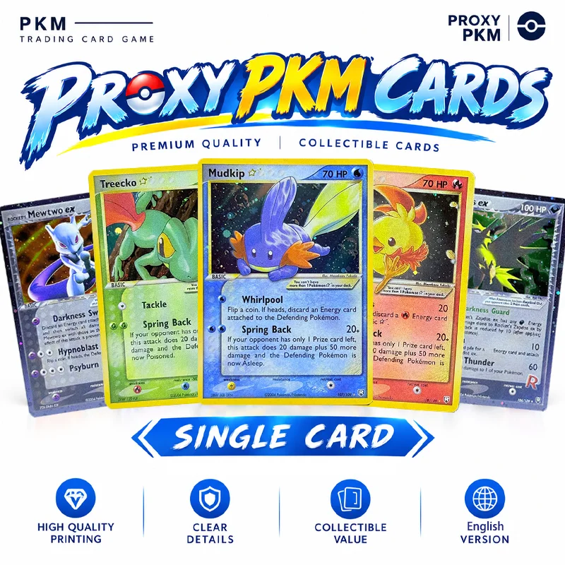 Tarjetas Proxy PKM Serie EX Team Rocket Returns (TR) Ruby & Sapphire (RS) Mewtwo Zapdos Mudkip Torchic Treecko Tarjeta Individual de Lámina