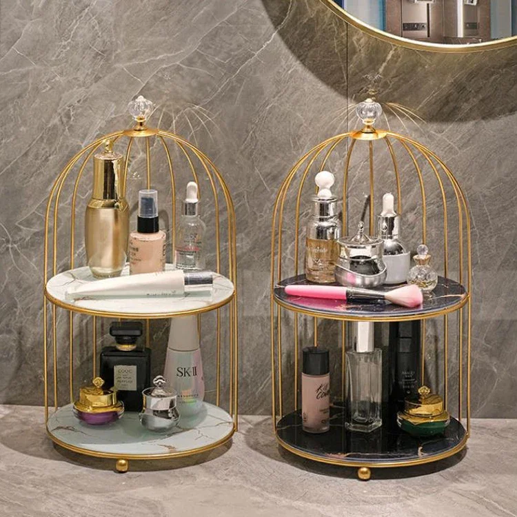 Minimally designed half birdcage gold cosmetic storage box, dressing table rack, countertop storage rack, metal bathroom shelf