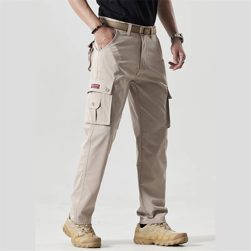 조수 남성용 카고 바지 멀티 포켓 캐주얼 바지 남성용 스트레이트 슬랙스 롱 바지 대형 36 38 바지 블랙 카키