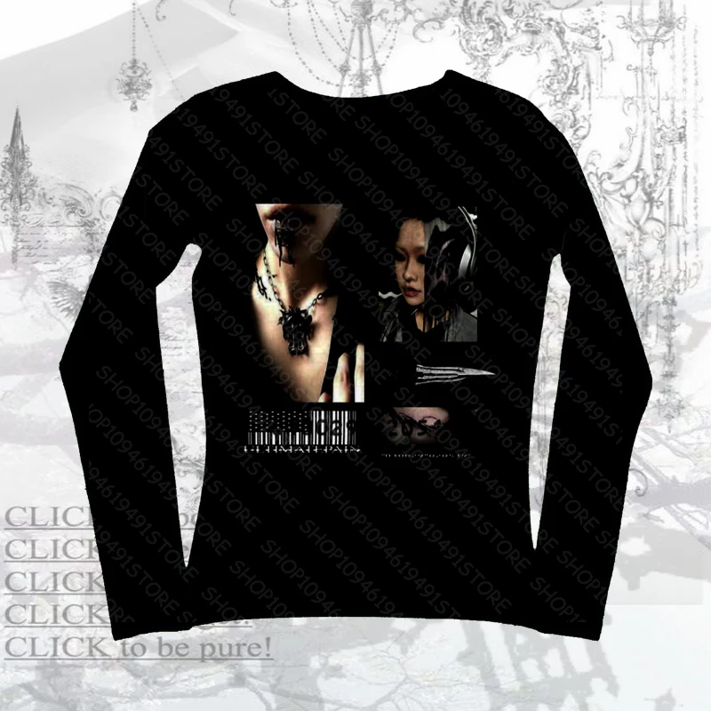 

Женские винтажные облегающие топы в стиле Харадзюку в стиле панк с принтом аниме в стиле ретро, женские повседневные футболки с портретным принтом для девочек, с длинным рукавом, эмо