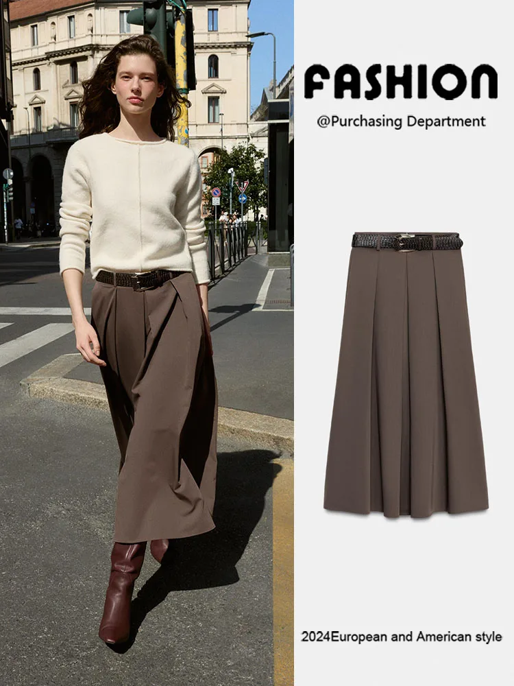 

Новое женское повседневное модное пальто-миди, юбка с поясом, универсальная коллекция осени 2025 года, одежда для сцены Ele, этническая одежда