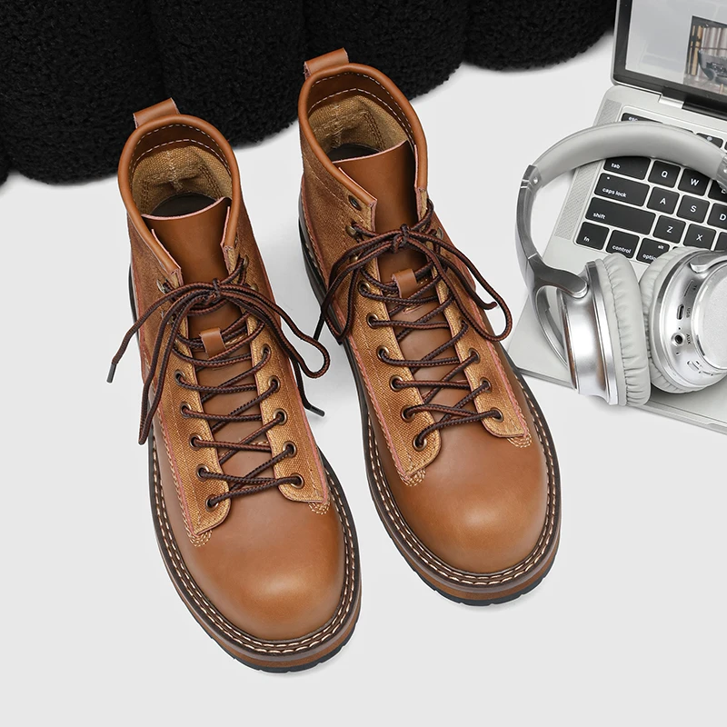 سميكة سوليد دراجة نارية الرجال الأحذية الرجعية النمط البريطاني في الهواء الطلق الترفيه المشي لمسافات طويلة عمال حذاء من الجلد الارتفاع زيادة أحذية رجالي