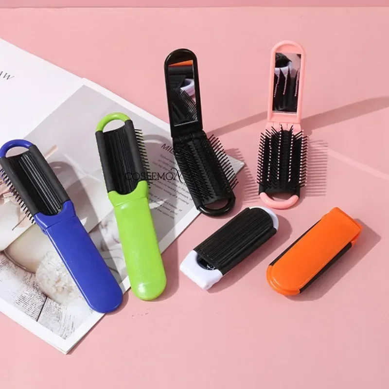 Travel Portable Air Cushion Comb Folding Hair Brush with Mirror Compact Pocket Size ABS Heat-Resistant  Anti Static Styling Tool