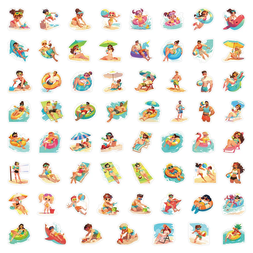 

10/30/63PCS Summer Swimming Cartoon Beach Seaside Graffiti Stickers Decoration Refrigerator Water Cup Guitar Decal Kids Toy