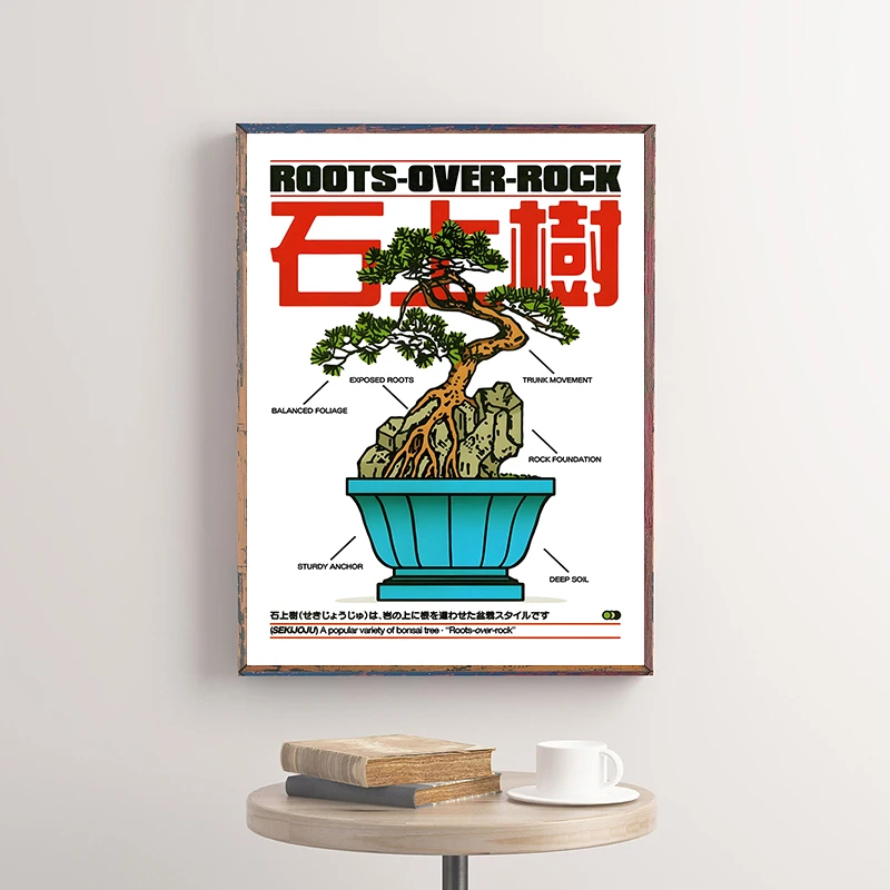 اليابانية الرجعية كوي بونساي شجرة مجردة قماش طباعة المشارك خمر نابضة بالحياة النباتية السفر الفن يطبع غرفة المعيشة ديكور المنزل #4