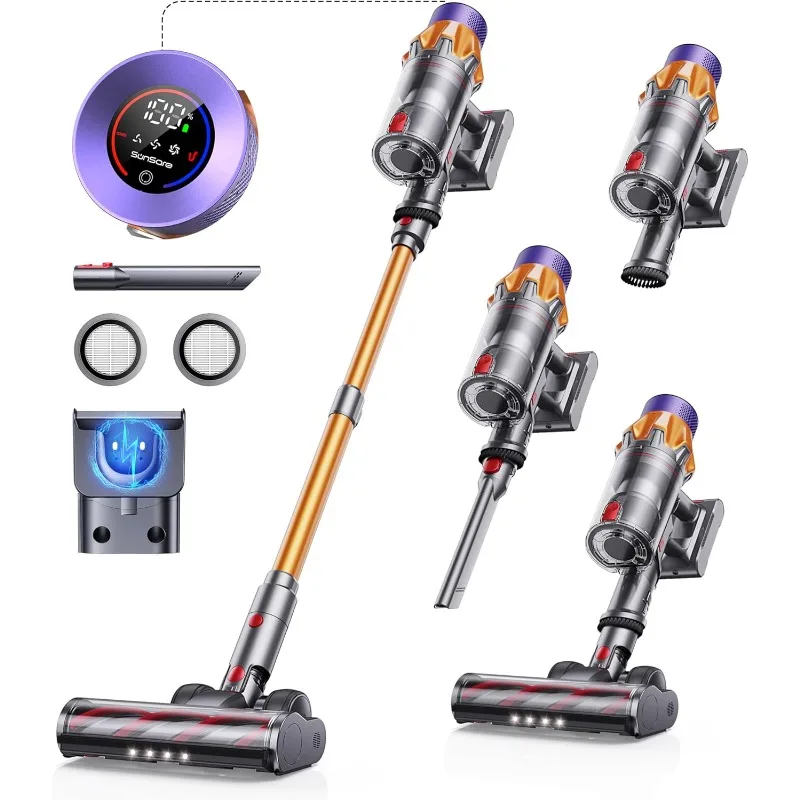 SunSare 550W 45KPA 60Mins Cordless Stick Vacuum Cleaner With Touch Screen, Wall Mount Charging, Self-Standing, Handheld (X7A)