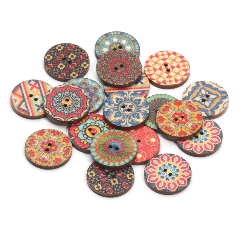 50pcs 15/20/25mm Mixed Pattern Wooden Buttons For Clothes Decorative Crafts Supplies Diy Needlework Handbags Sewing Accessories