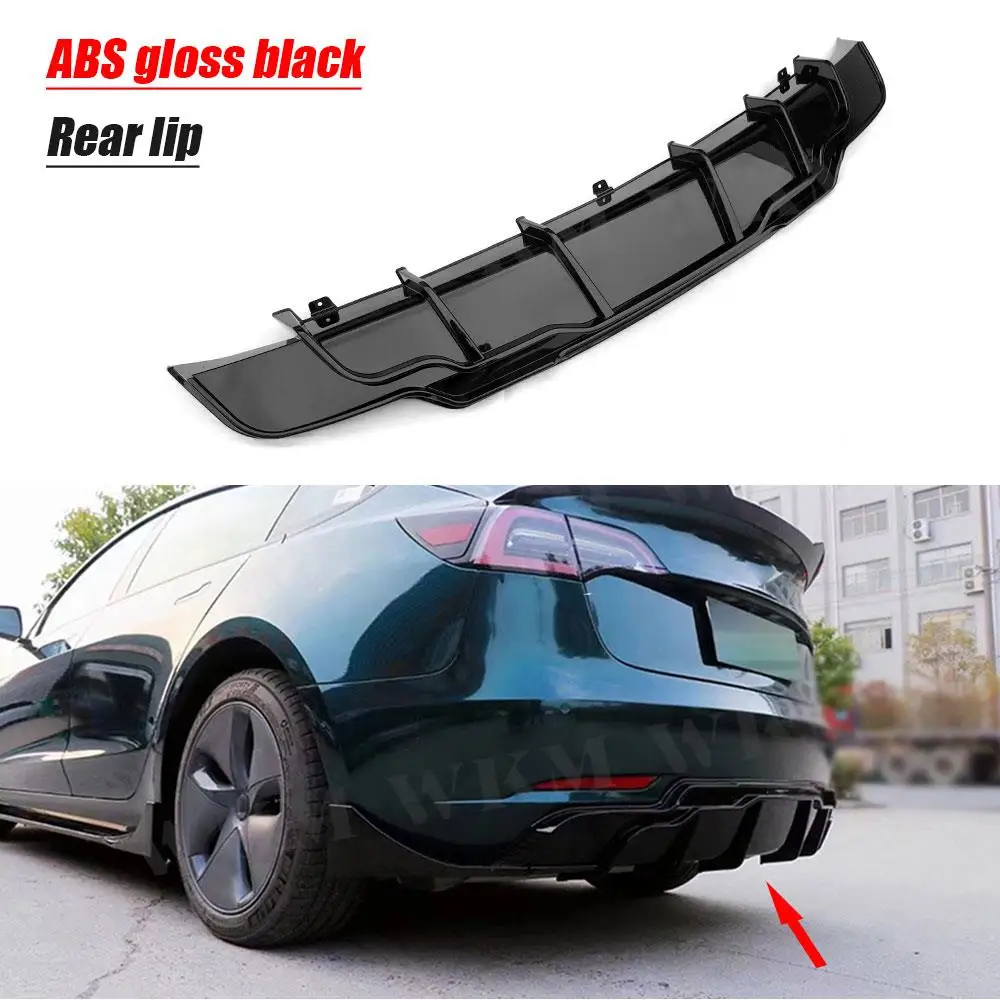 

Задний бампер автомобиля, диффузор с задними сплиттерами, спойлер, боковые фартуки для Tesla Model 3, Стайлинг автомобиля, карбоновый глянцевый черный цвет