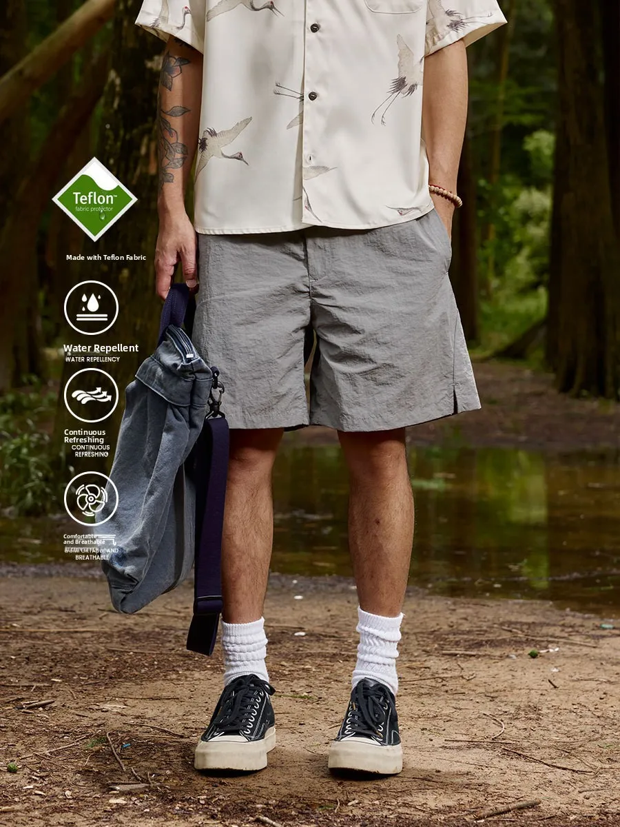 

Lightweight Nylon Workwear orts Men's mid Waist Straight Leg Length below Knee Four-Fifths Summer Faion Loose Fit Casual ...