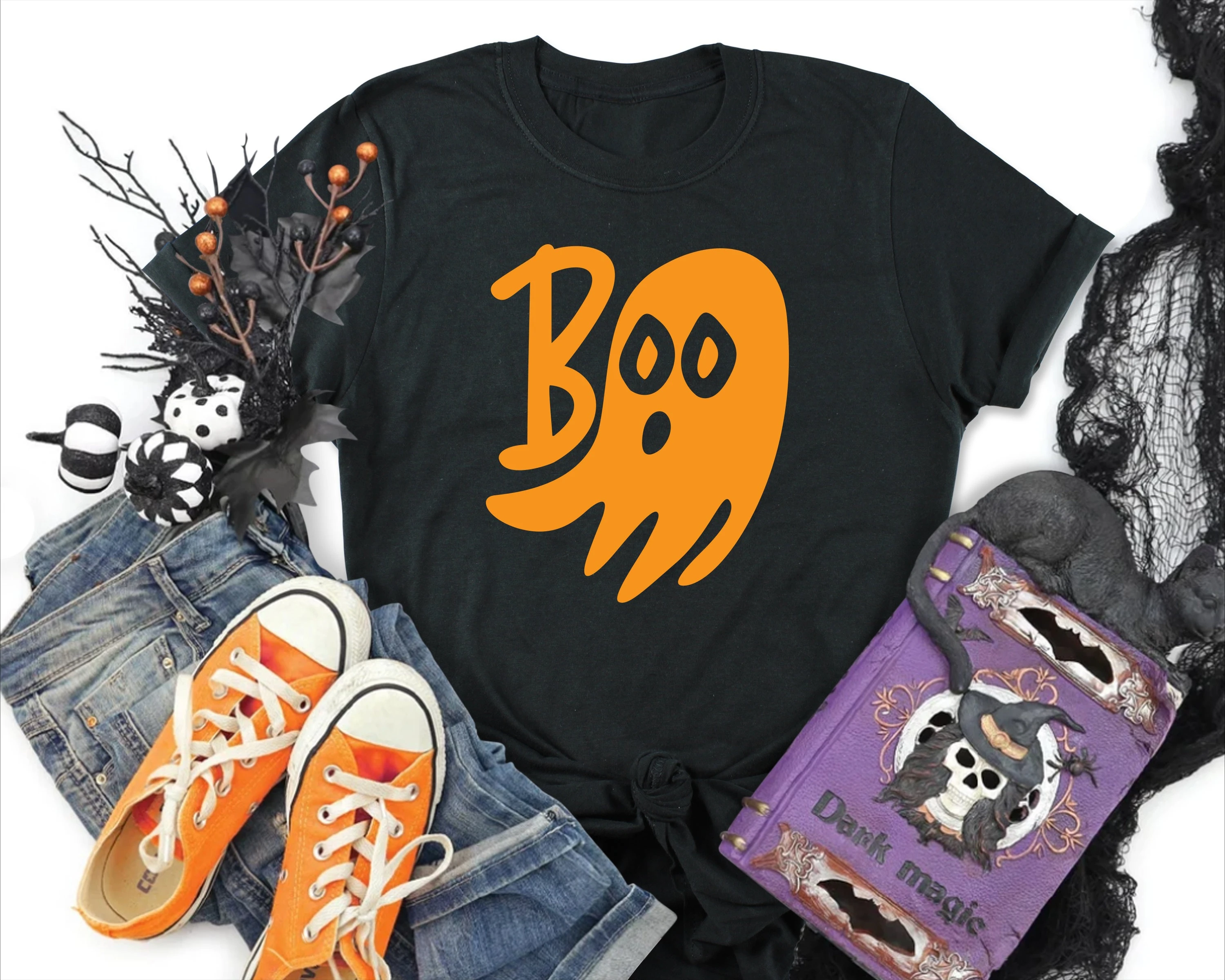 Boo Ghost Halloween T-shirt: Funny Ladies' Shirt Goth Tops Oversized T Shirt Harajuku
