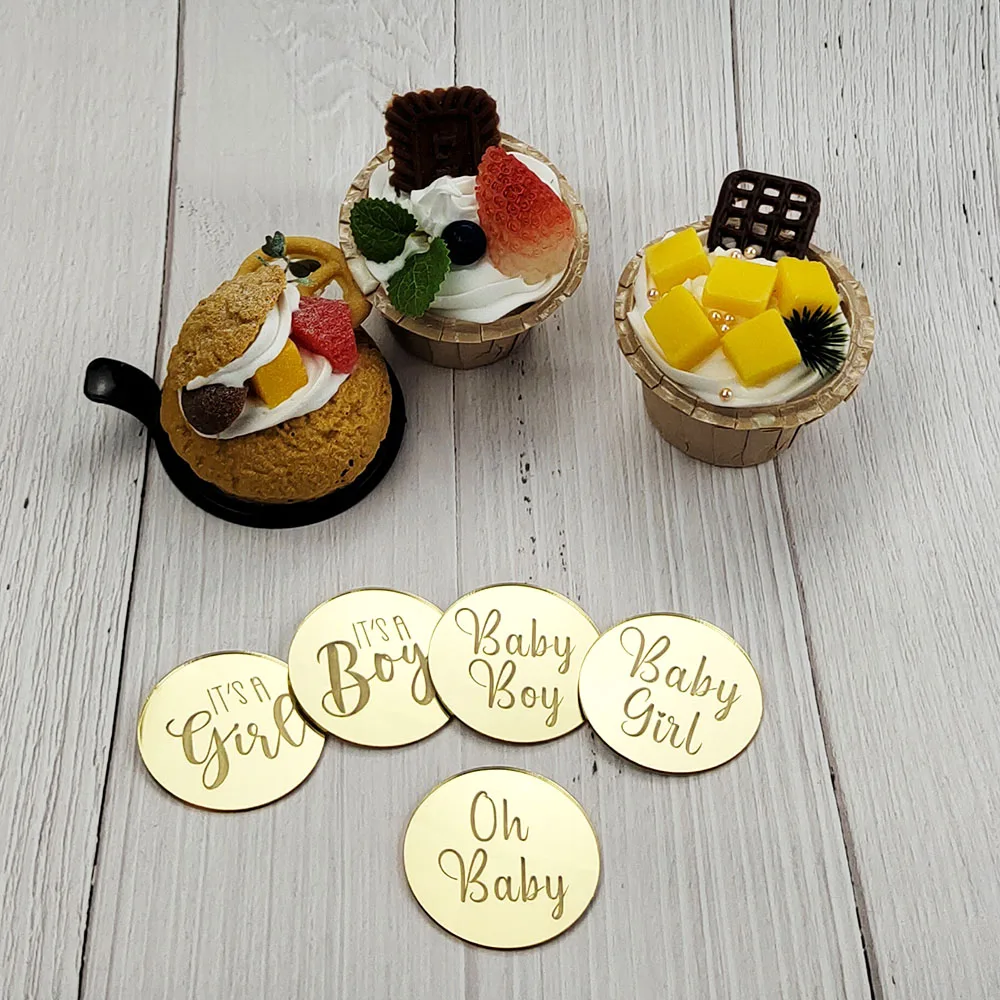 10 Stück Acryl Gold runde Kuchen Topper oh Baby es ist Junge Mädchen Baby Junge Mädchen Cupcake Dekor Baby Dusche Geschlecht offenbaren Party zubehör