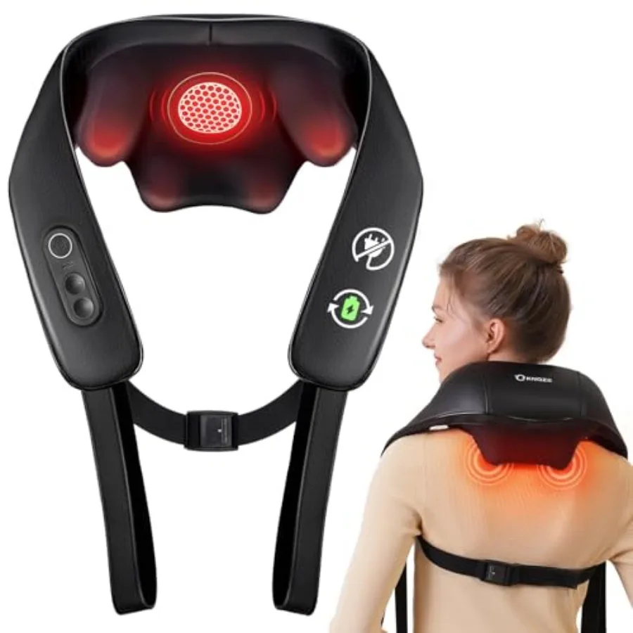 Masajeador Inalámbrico para Cuello y Hombros con Calor, Calentamiento de Grafeno, Masaje Shiatsu 4D de Amasamiento Profundo para Espalda y Piernas, Portátil, Alivio del Dolor