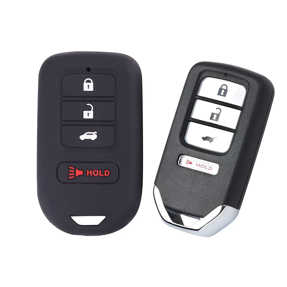 1 PC Black 4 Button Silicone Car Key Case Cover for Honda Accord EX EXL Civic Crv Hrv Pilot Ridgeline 2016 -2018 Pocketor