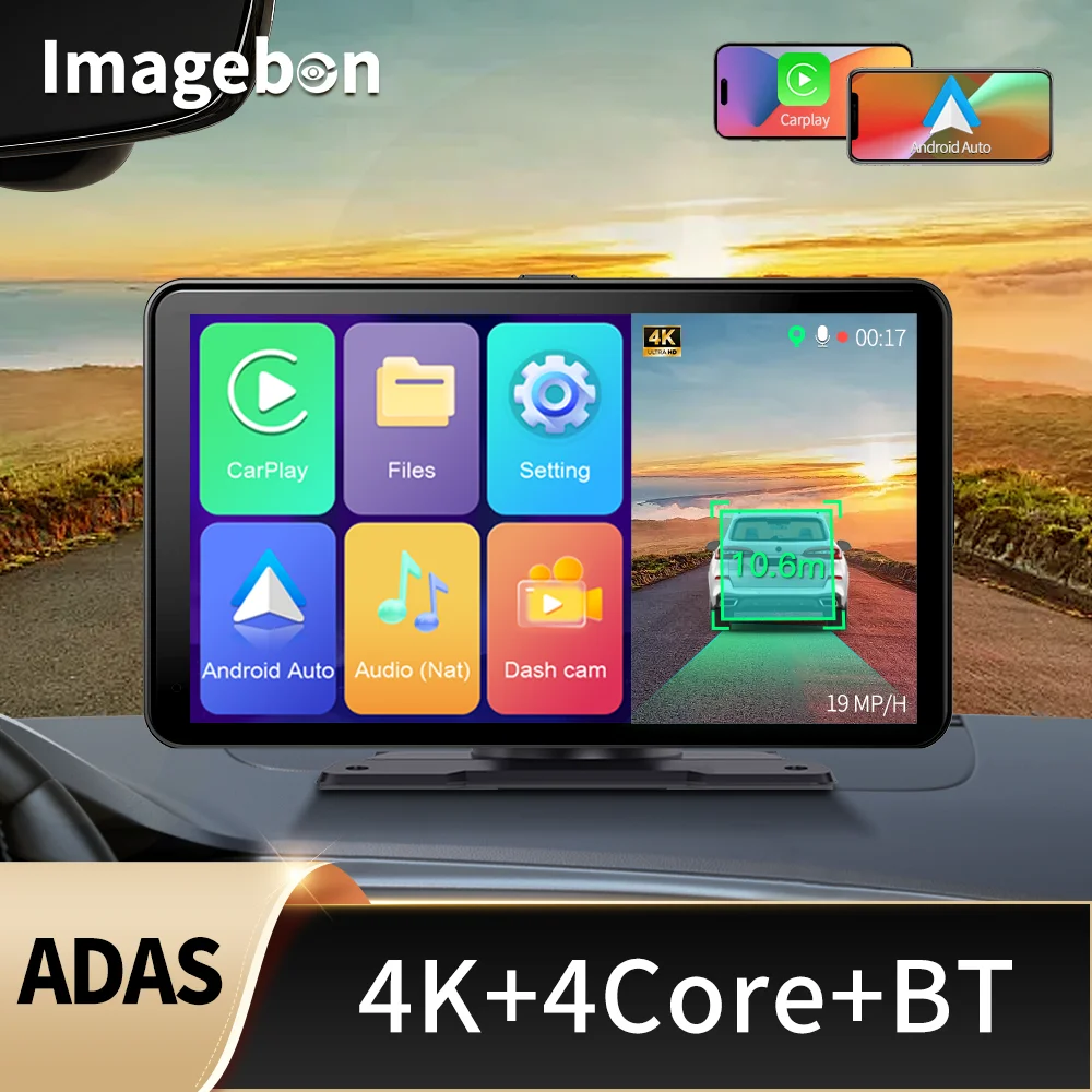 

7" Imagebon H16Pro 4K ADAS Dash Cam Wireless CarPlay & Android Auto Black Boxs WiFi GPS Night Vision 24h Park Monitor Car DVR