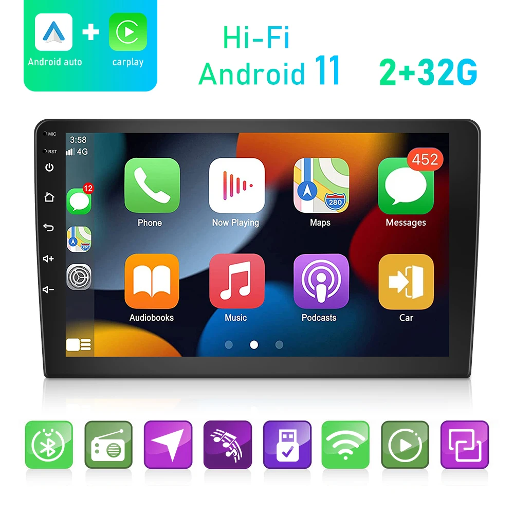 Podofo 2din Car Android Radio Carplay Multimedia Player 7/9/10