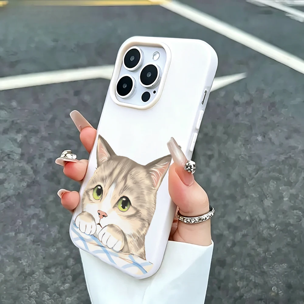 Peeking Tabby Kitten Blue Grid Cloth Print Phone Case For Samsung Galaxy S26 S25 S24 S23 Ultra FE Plus A56 A55 A54 A37 A36 Cover