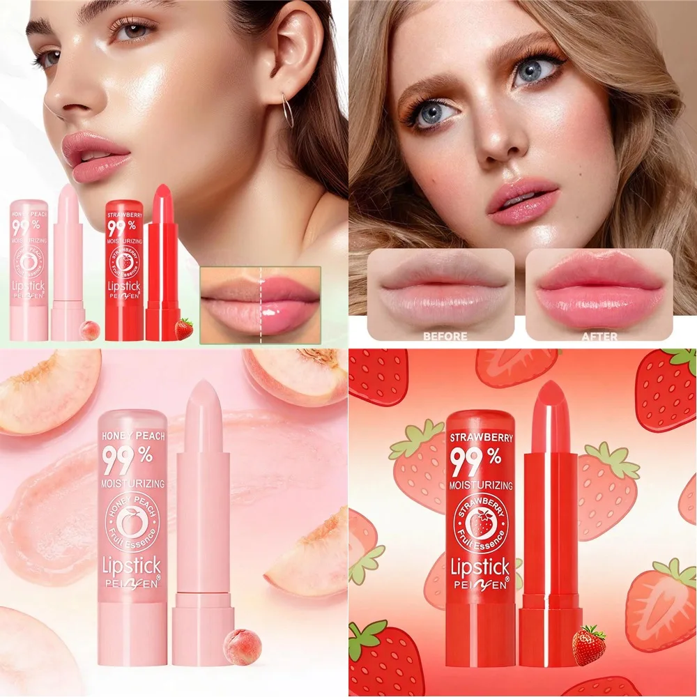 Peach Strawberry Lipstick Color-changing Lip Balm Moisturizing Hydrating Watery Lip Stick Aloe Fruit Lipsticks Lips Care 1pcs