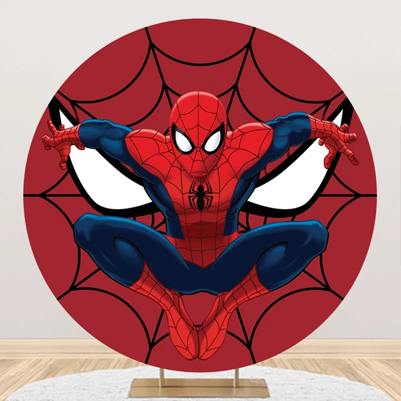 Fondo redondo elástico de Spider Man y cubierta de zócalo de 3 cilindros, Fondo de fotografía, accesorios de pancarta para fiesta de cumpleaños de niño y Baby Shower