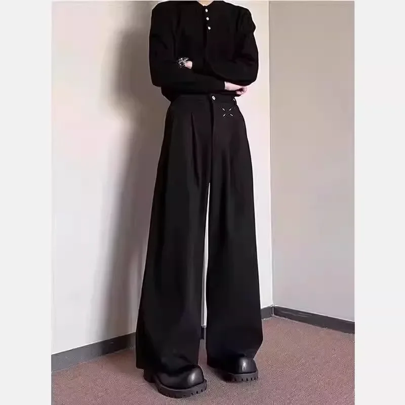 Women's Korean Loose Black Suit Pants High Waist Draped Straight Trousers Elegant Office Work Casual Streetwear Spring Summer