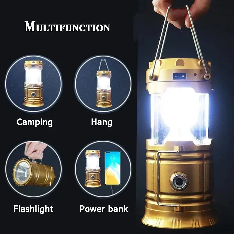 Solar Multifunctional Handheld Camping Lamp Tent Lamp LED Portable Flashlight Portable Waterproof Emergency Powered Work Light