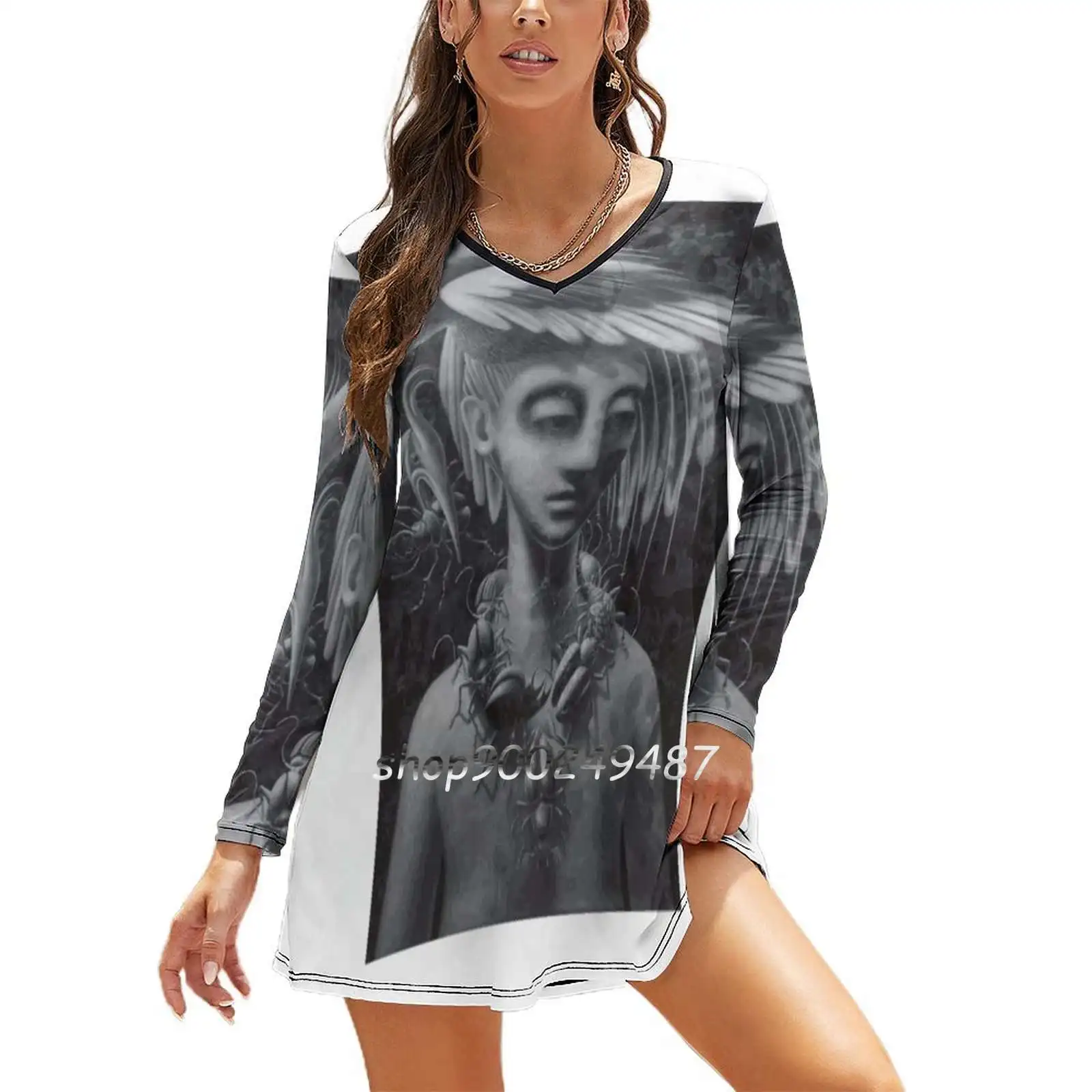 Jewels ( Stage 3 ) Women Spring Autumn Long Sleeve Dress Female Casual Dress Artist Oil Surreal Symbolism Girls Face Melancholy