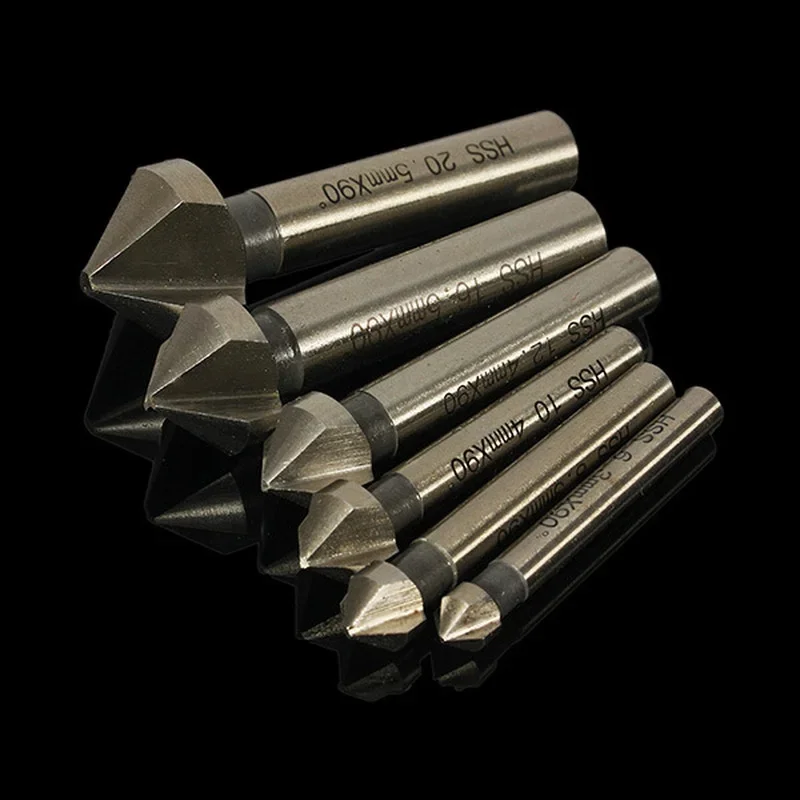6Pcs 3 Sáo 90 Độ Thép Cao Cấp Kim Loại Titan 3 Edge Chamfer Chamfering Bộ Mũi Khoan