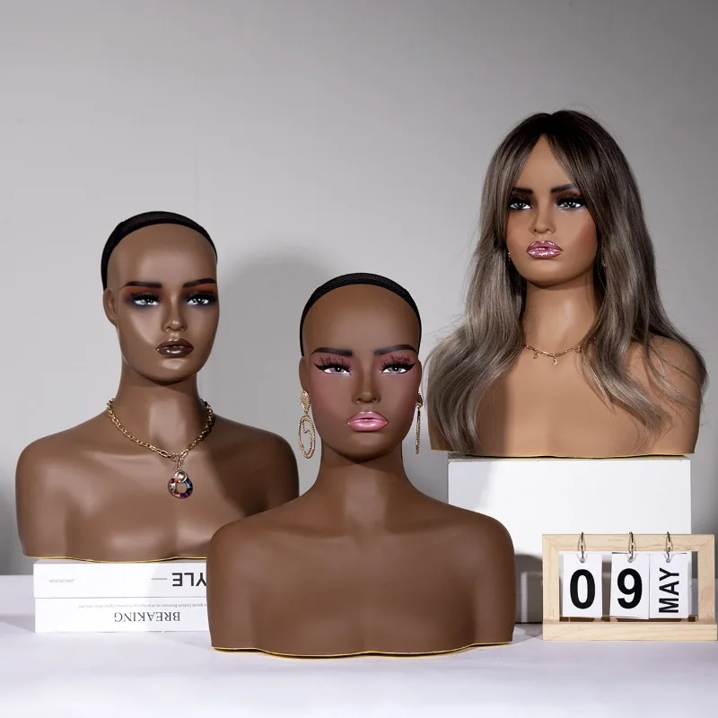 

Realistic Female Mannequin Head with Shoulders for Wig Display Dummy Head Model PVC