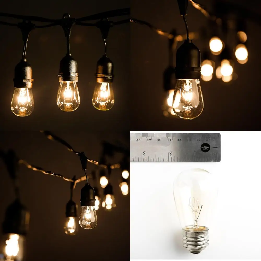 

Коммерческие 100-футовые уличные гирлянды с 50 цоколями, лампочками S14, 11 Вт, винтажные розетки E26, плюс 2 запасные лампочки