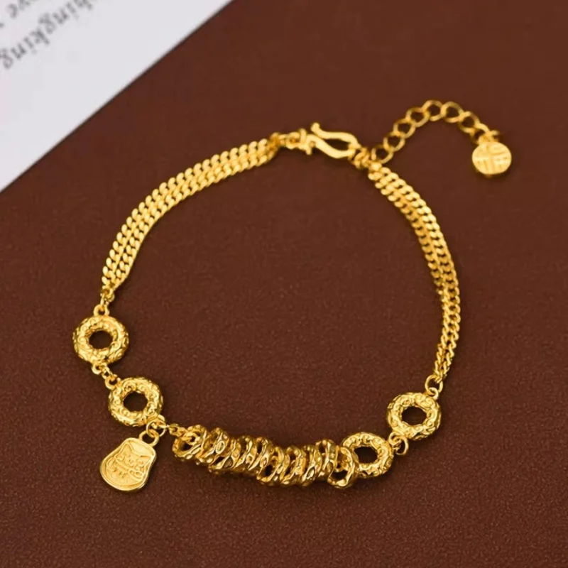 Luxury 9999 Gold Jewelry Bracelet Female Doughnut Wrapping Chinese China-Chic Style Small Crowd Wealth Seeking Cat String