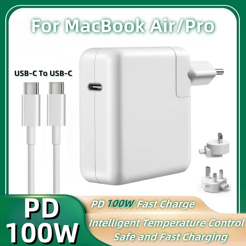 PD 100W USB-C Fast Charger for MacBook Air/Pro Series, Safe and Convenient PD Fast Charging Power Adapter