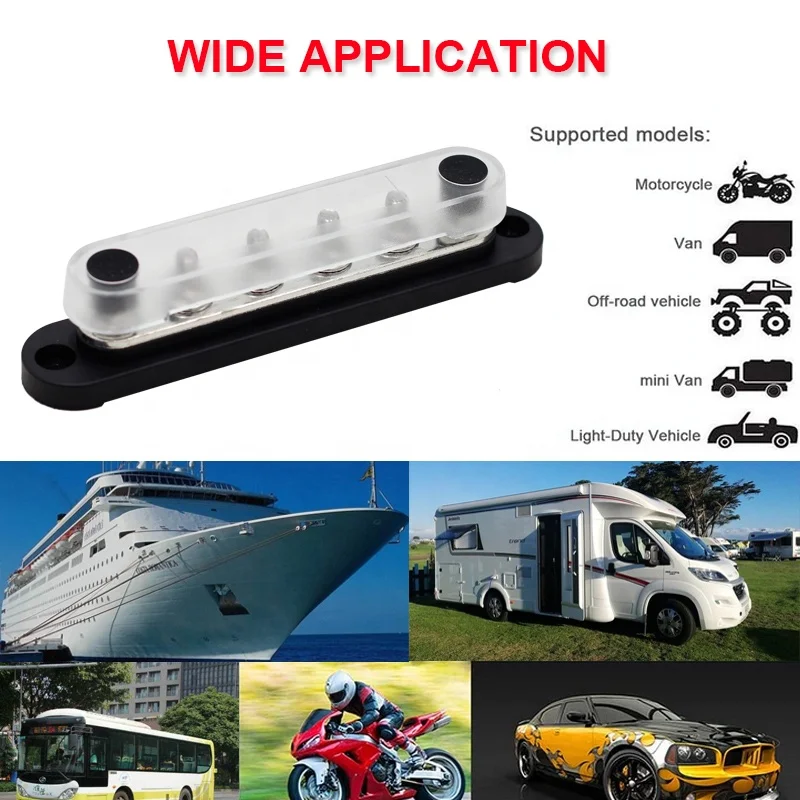300A Negative Bus Bar 12V Distribution Block M6 Terminal Studs 48V DC Positive Ground Busbar for Automotive Car Boat