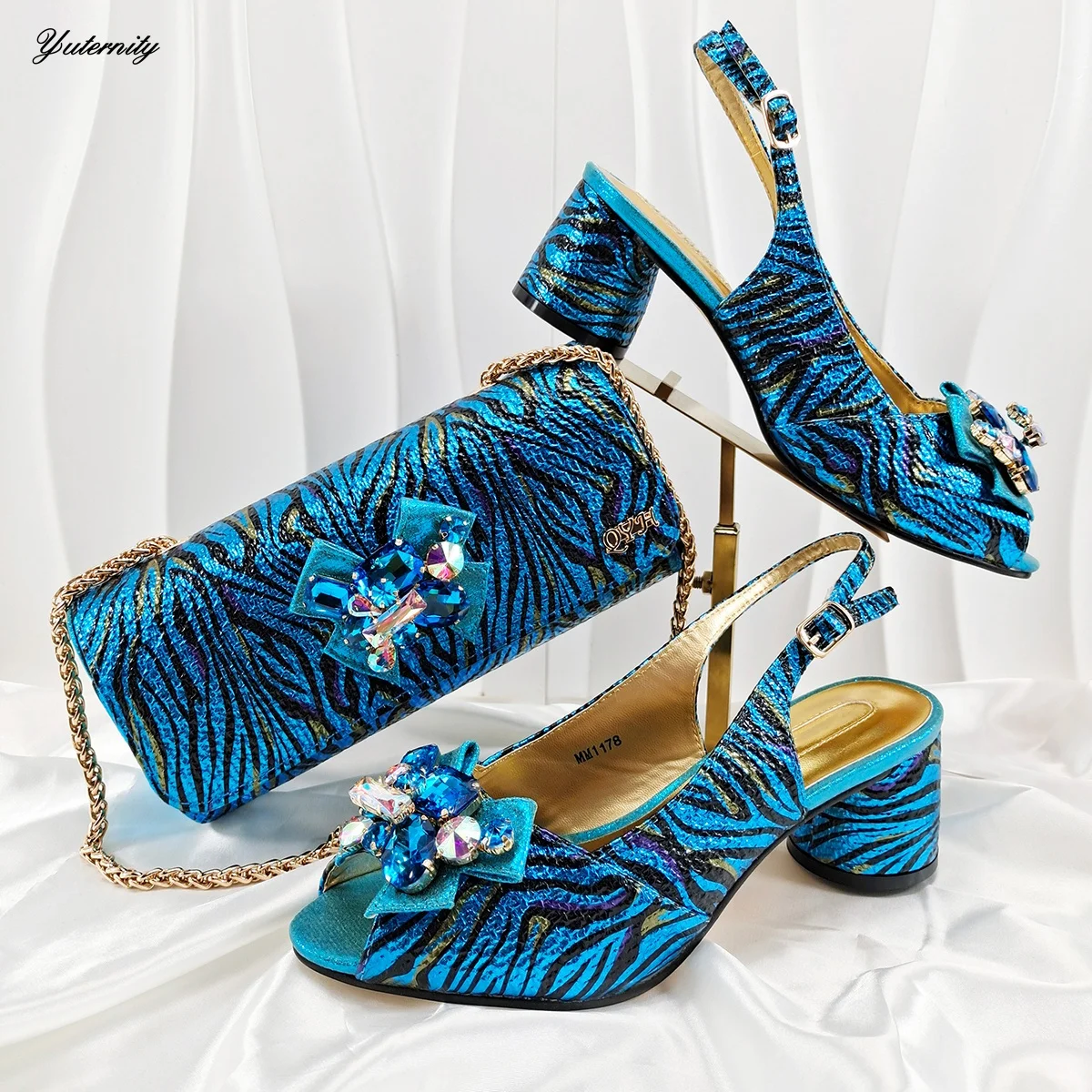 

Charming Fashion Woman Shoes With Matching Bags Set High Quality African Rhinestones Peep Toe Shoes And Bags Set For Party