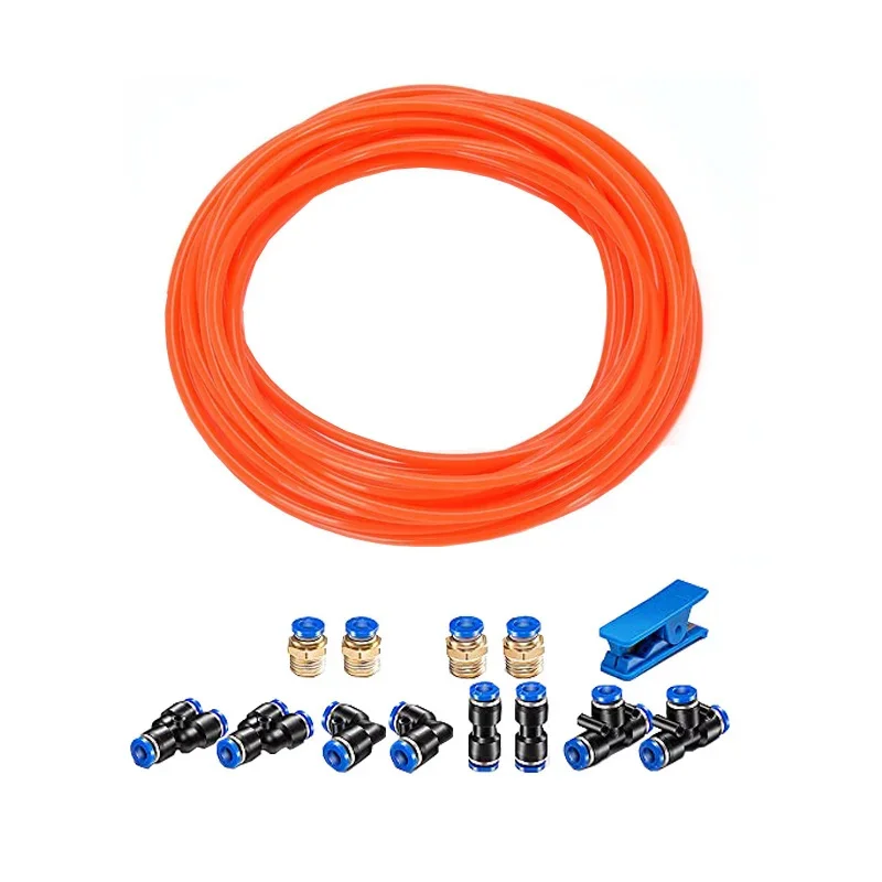 Orange Transparent blackPU Pneumatic Tubing Kit 6x4 8x5 Air Hose Pipe 4mm OD 2.5mm 10 Meter with PC Fittings and Tube Cutter