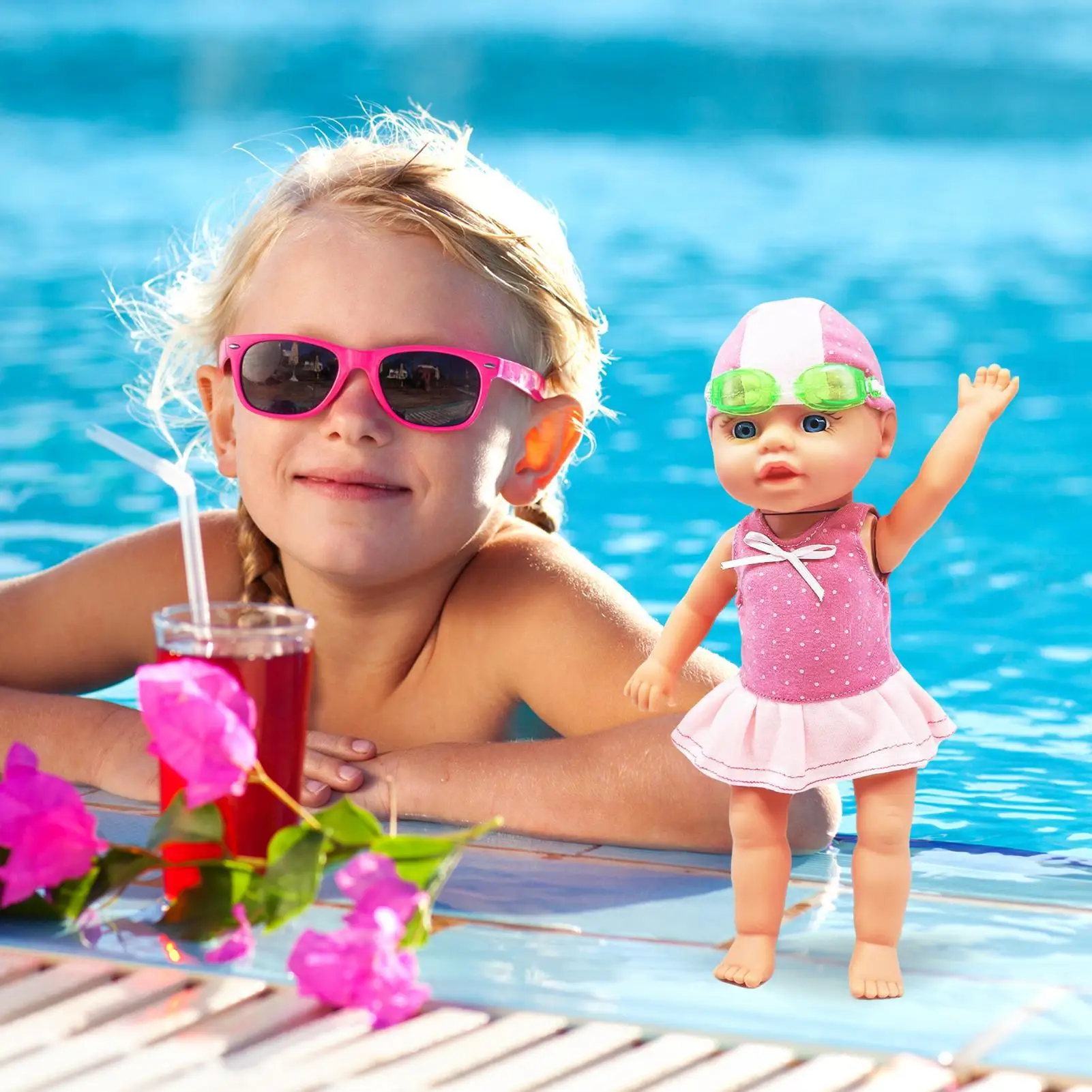 Wodna Lalka Dziecięca Wodoodporna Lalka Plażowa z Ruchomymi Stawami Zabawki Podróżne dla Maluchów dla Chłopców Dziewczynek Dzieci Kąpiel Podróż Samochód Plaża