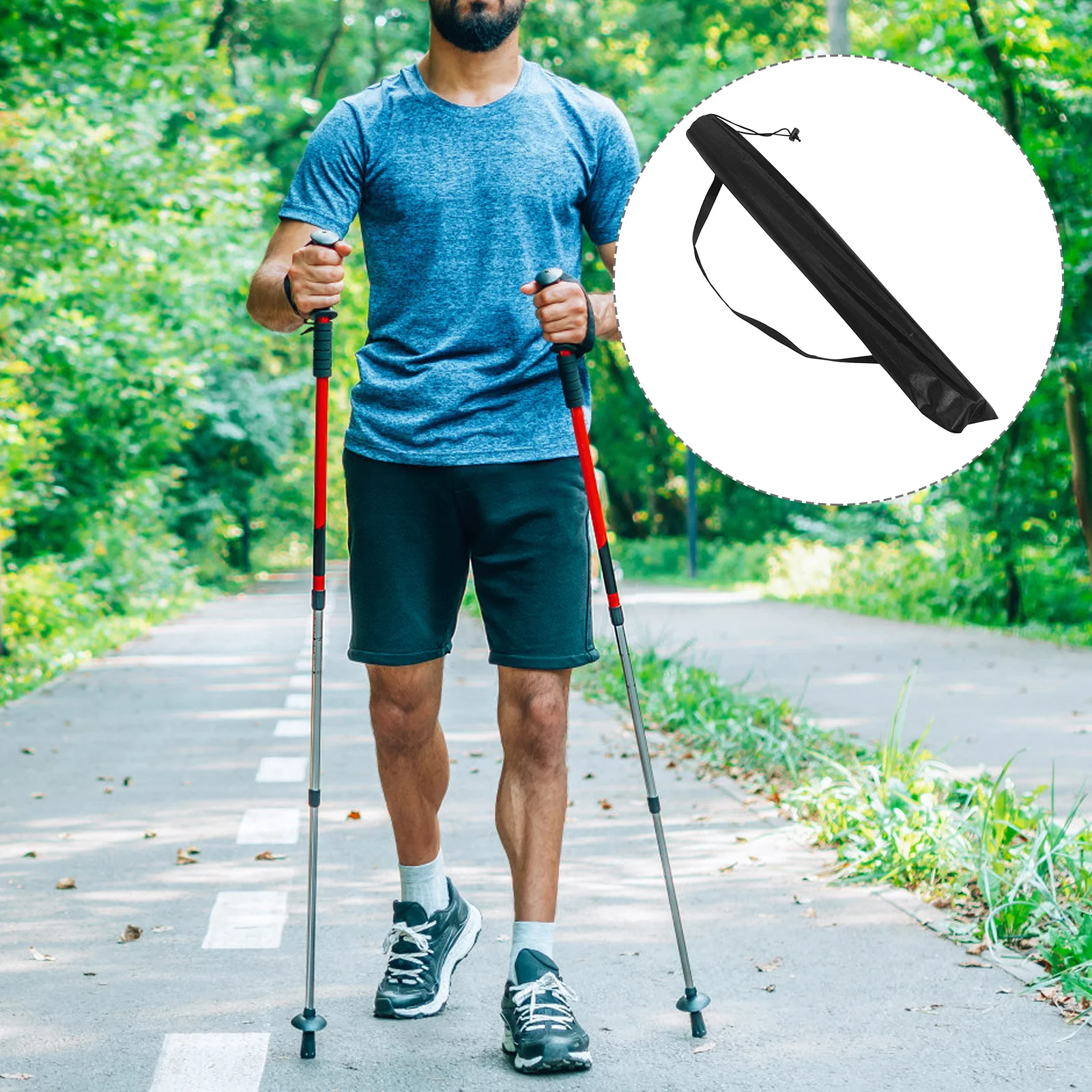 

Black Portable Nylon Hiking Poles Carry Bag Lightweight Foldable Large Capacity Trekking Pole Storage Organizer Outdoor Walking