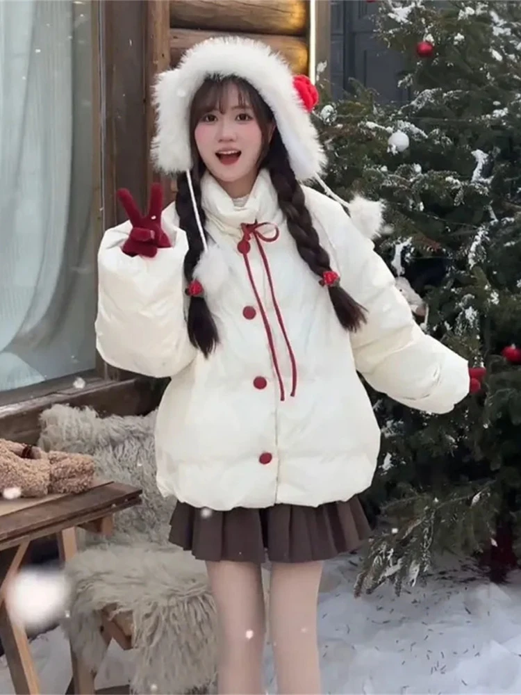 Japanese sweet style contrasting butterfly tie tied spicy girl cotton jacket winter thick and warm trendy women's top