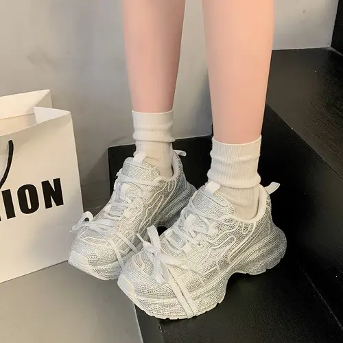 High Quality Luxury Designer Shoes for Women Women Sneakers Rhinestone Women Loafers Fashion Shiny Women's Casual Platform Shoes - Image 4