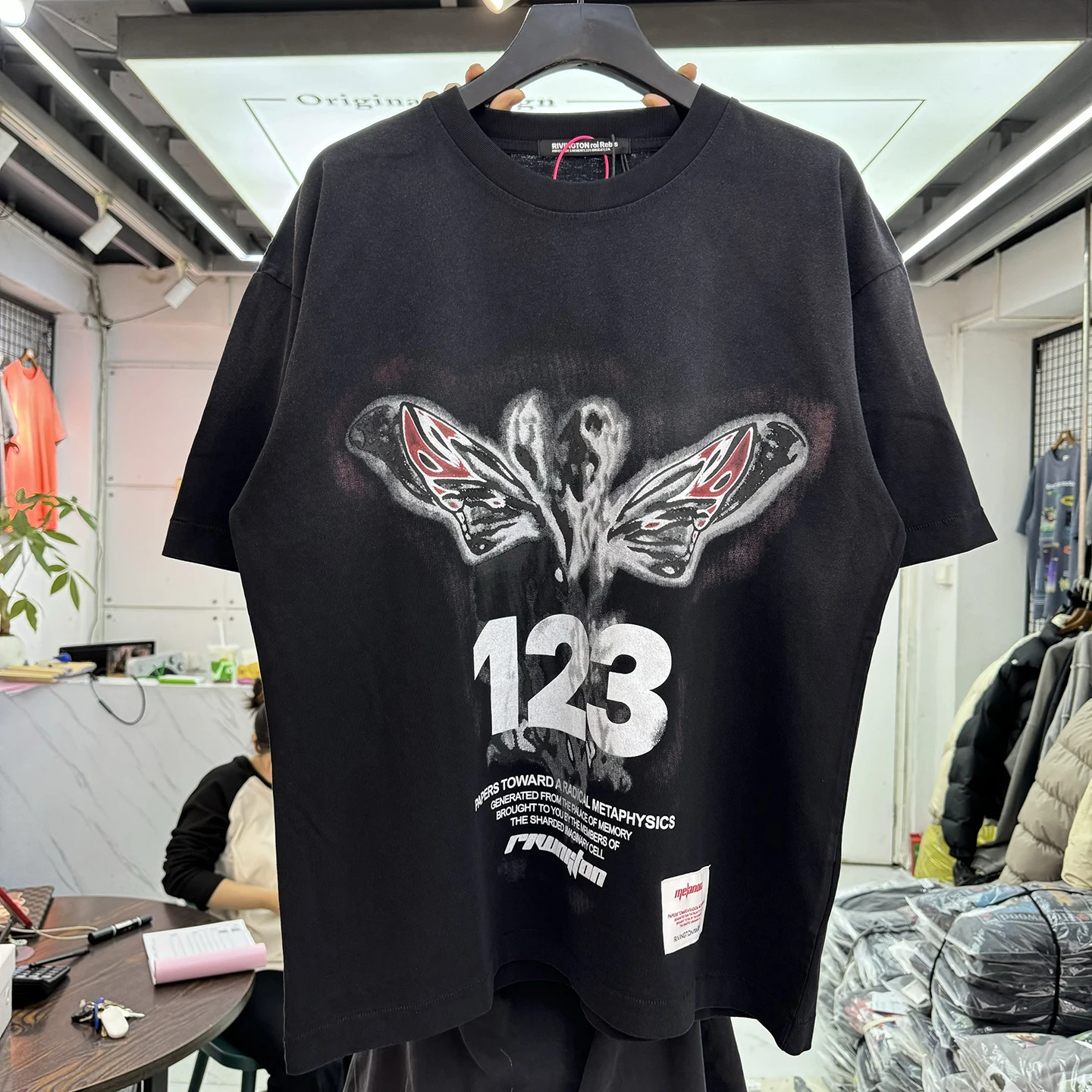 

Dark Digital Print Short Sleeve T-Shirt Vintage Washed Loose Fit Hip Hop Half Sleeve Trendy Cotton round Neck Tee