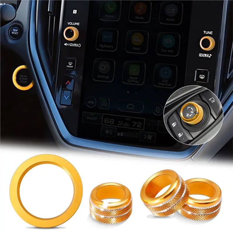 4Pcs Volume Tune Start Stop Button Ring Rear Mirror Knob Cover For Subaru Crosstrek Impreza 2024-2026